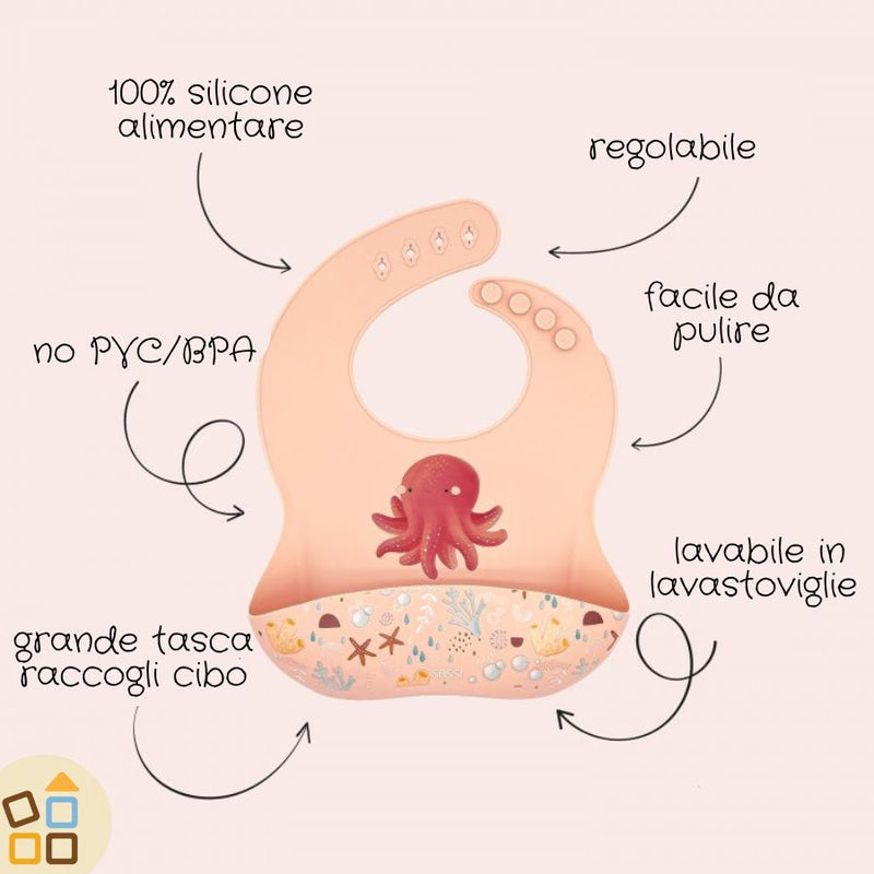 Bavaglino in silicone con tasca, Polpo Slurpy