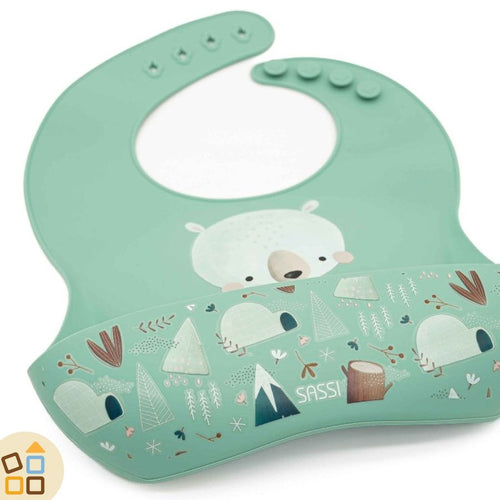 Bavaglino in silicone con tasca, Orso Munchy