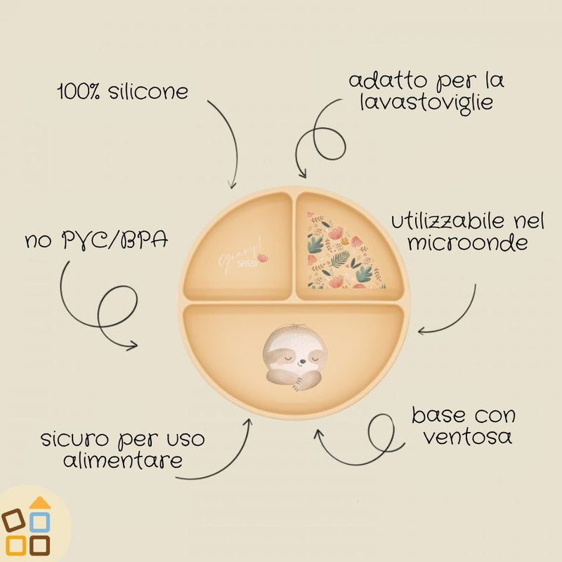 Piatto con ventosa in silicone, Bradipo Gnawy