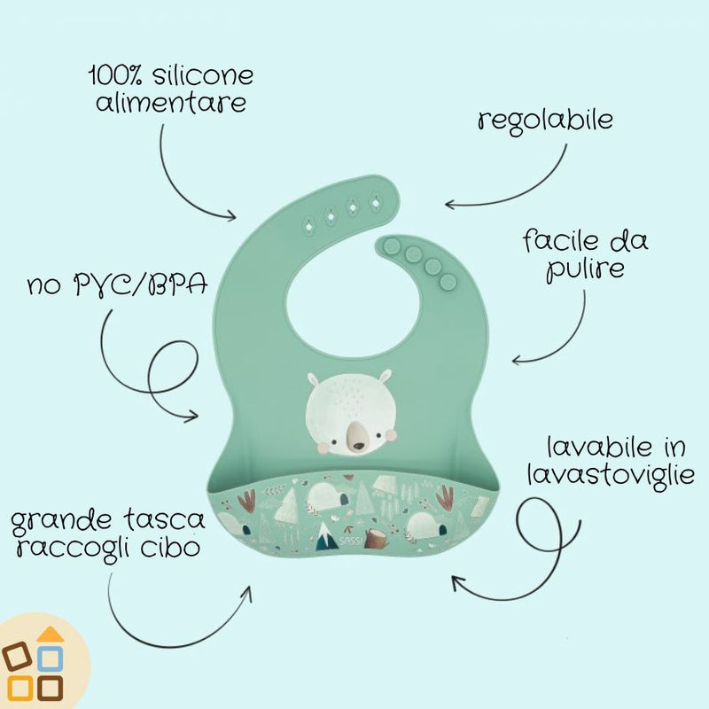 Bavaglino in silicone con tasca, Orso Munchy