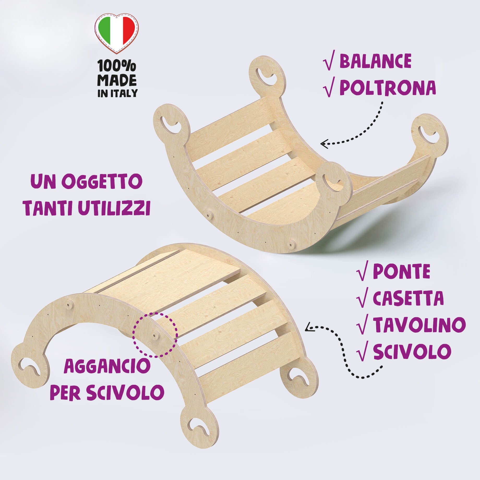 Arco Montessori per Bambini - Dondolo & Ponte - Fatto a Mano in ITALIA –  cgEdù - Centro Gioco Educativo