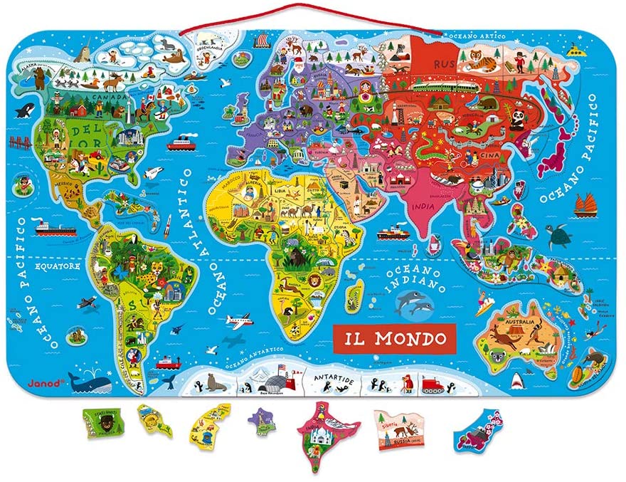 Mappa del mondo, giocattolo educativo, mappa puzzle per bambini, puzzle  Montessori, regalo per bambini, mappa puzzle in legno, giocattoli in legno,  mappa del mondo degli animali -  Italia